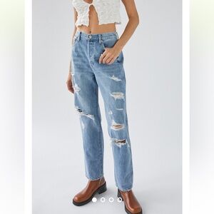 Pistola Slouchy Boyfriend Distressed Jeans High Rise Relaxed Retro Denim Sz 28